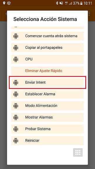 Acción Enviar Intent en Tasker