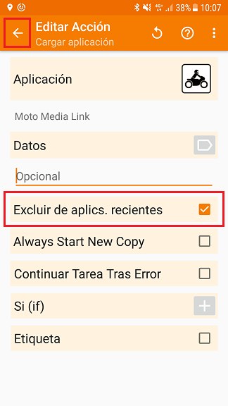 Editar acción Cargar aplicación