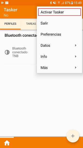 Activar Tasker desde el menú