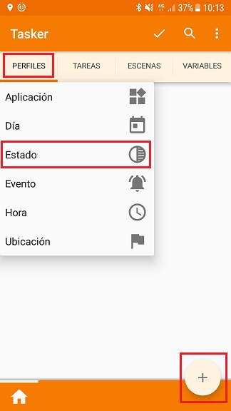 Crear perfil de estado en Tasker