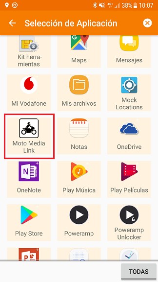 Seleccionar Moto Media Link en Tasker
