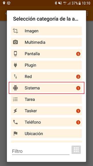 Categoría Sistema en Tasker