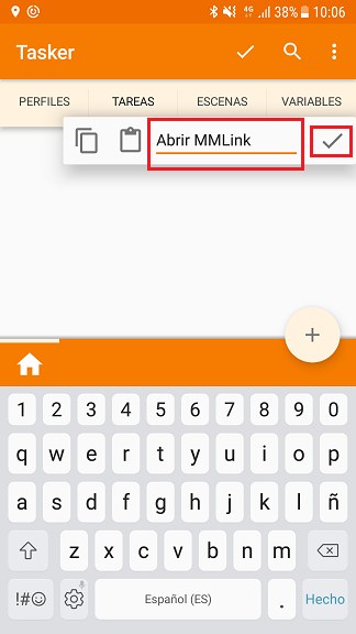Nombre de tarea Abrir Moto Media Link